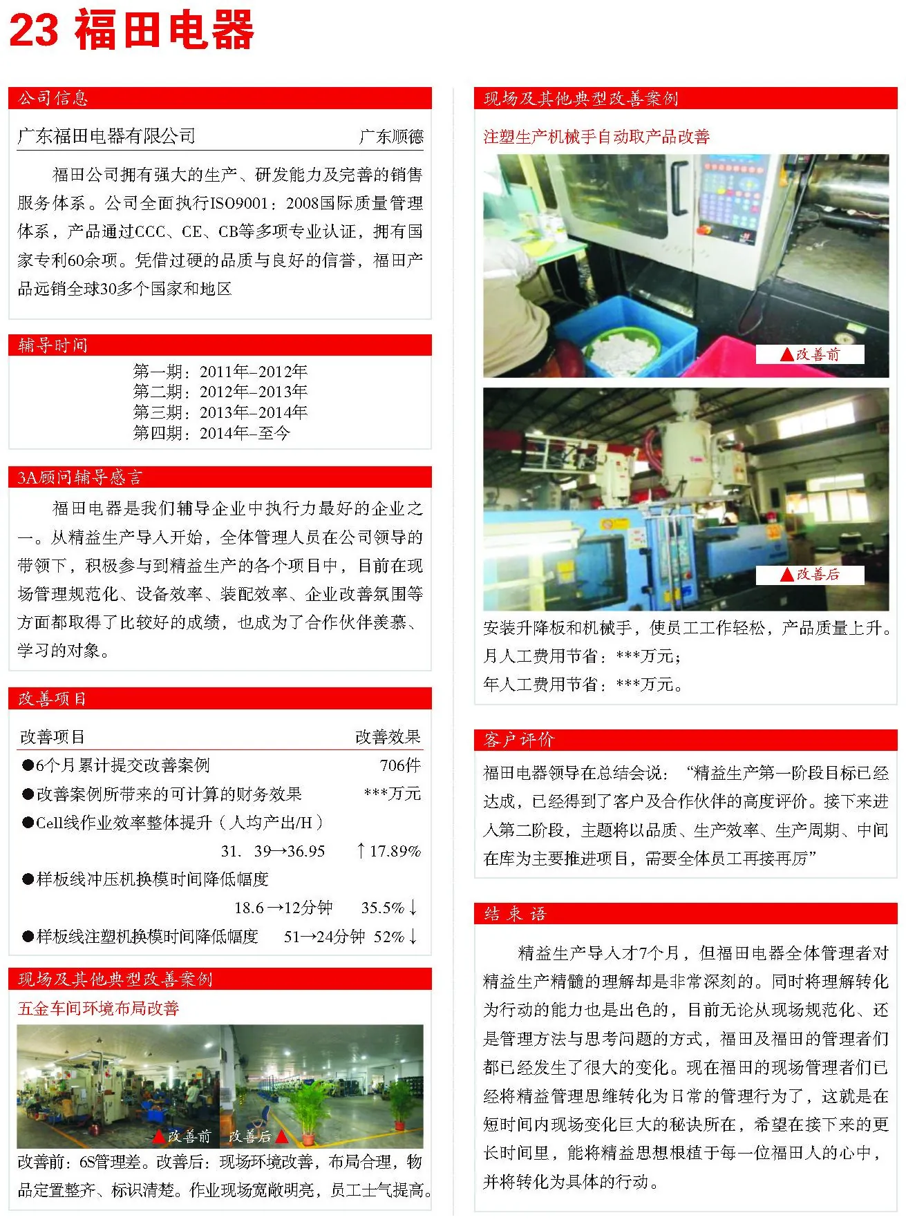 福田电器 精益改善案例现场图片